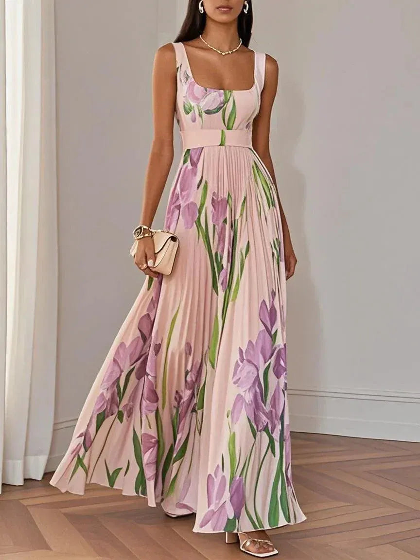 Nina™ – Vestido largo plisado floral