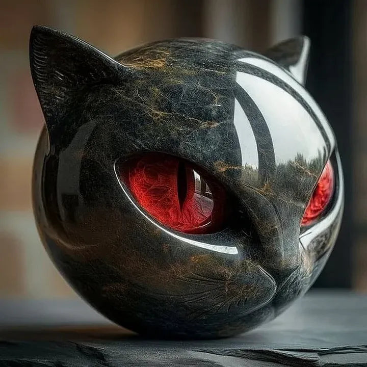 NyxCharm™ | Escultura de cabeza de gato negro místico