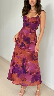 SARA - Vestido largo estampado con tirantes finos y espalda descubierta
