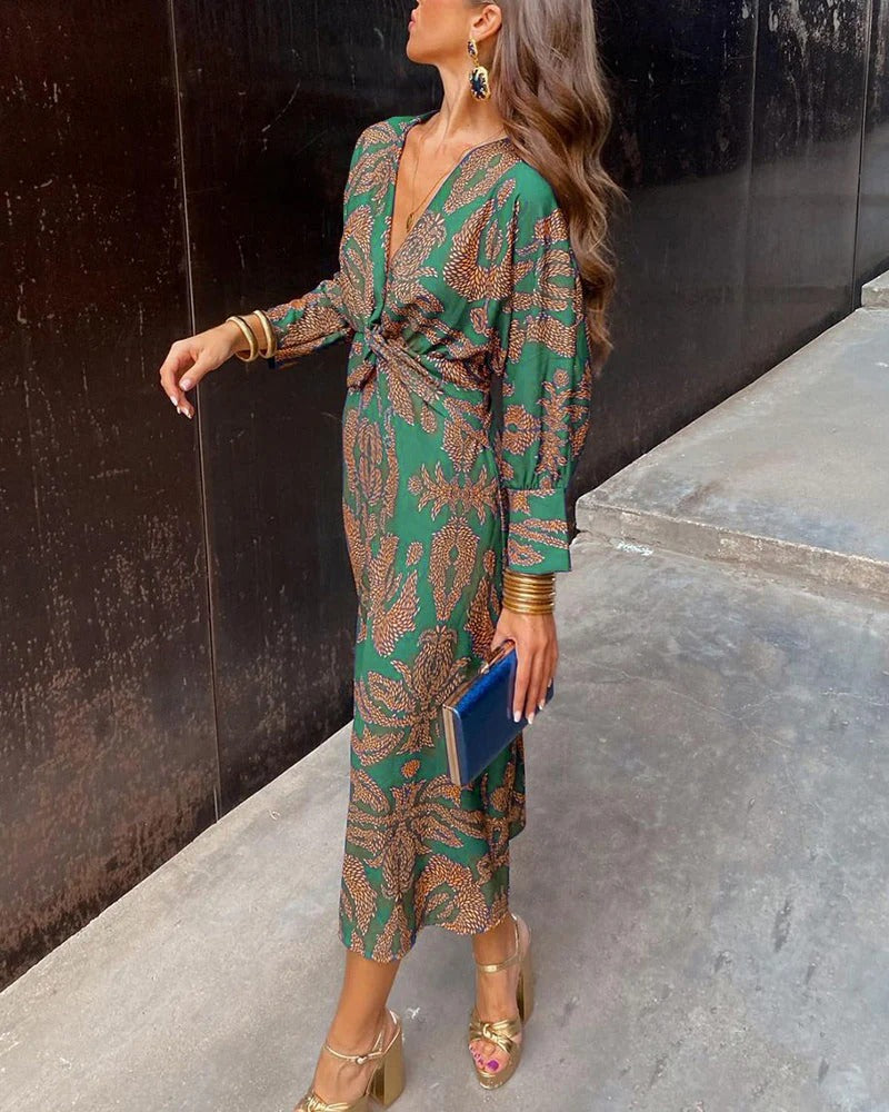 Isla Bella | Vestido largo cruzado con estampado elegante