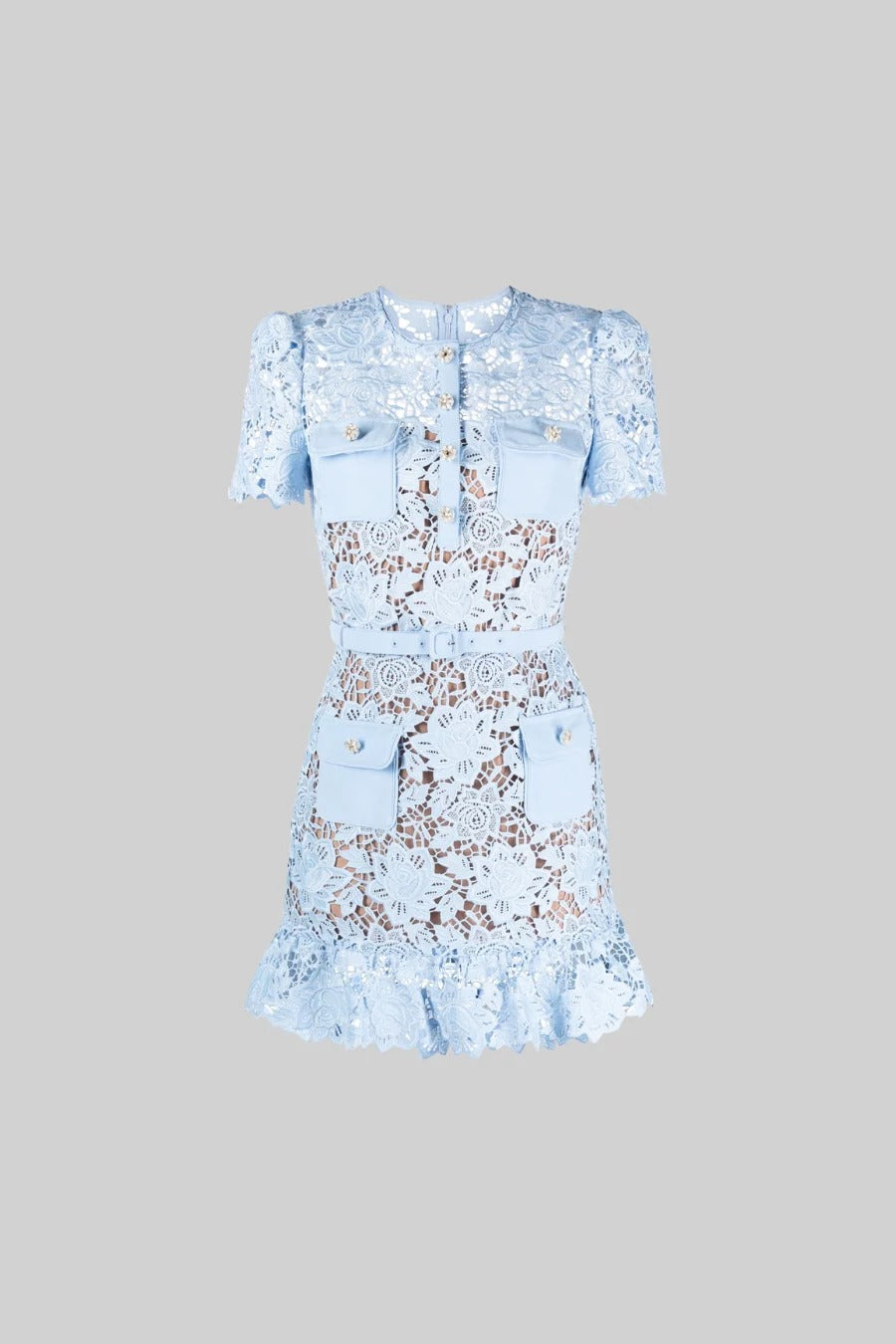Sierra | Vestido corto bordado en azul cielo