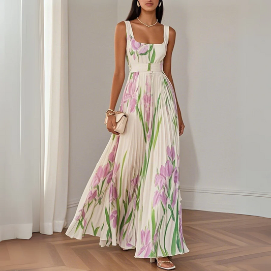 Nina™ – Vestido largo plisado floral