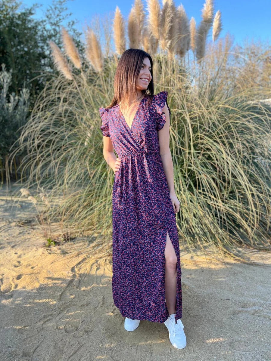 Aurore | Vestido largo floral con lazo en los hombros