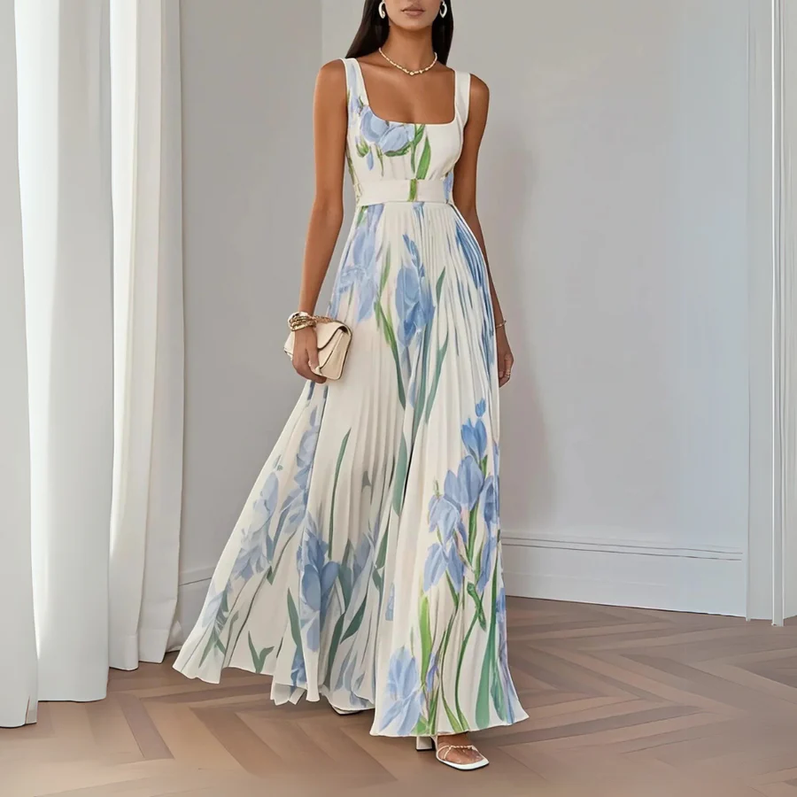 Nina™ – Vestido largo plisado floral