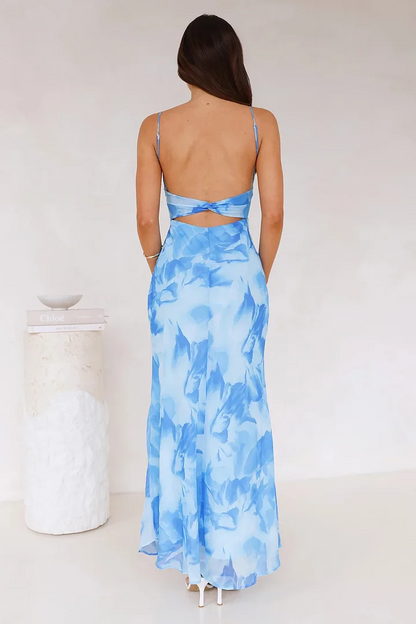 SARA - Vestido largo estampado con tirantes finos y espalda descubierta