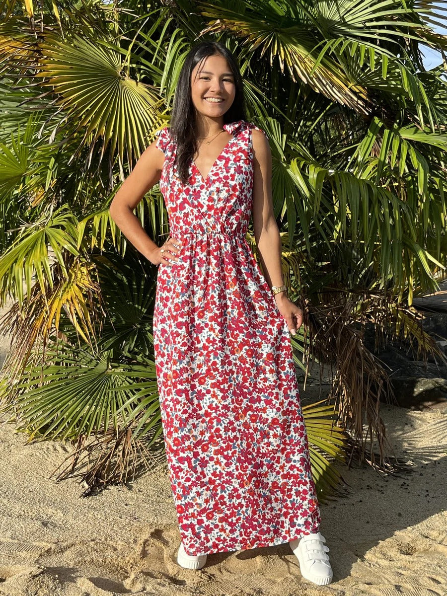 Aurore | Vestido largo floral con lazo en los hombros