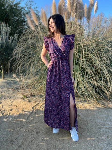Aurore | Vestido largo floral con lazo en los hombros