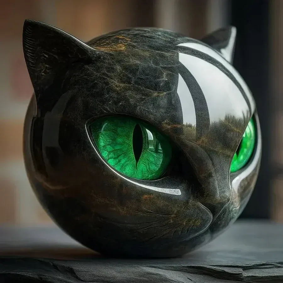 NyxCharm™ | Escultura de cabeza de gato negro místico