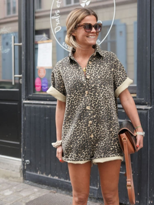 Nonette™ | Vestido camisero con estampado de leopardo