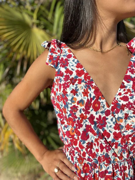 Aurore | Vestido largo floral con lazo en los hombros