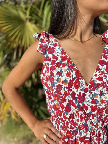 Aurore | Vestido largo floral con lazo en los hombros