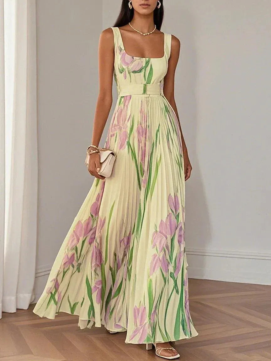 Nina™ – Vestido largo plisado floral