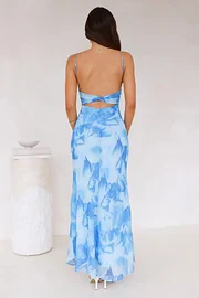SARA - Vestido largo estampado con tirantes finos y espalda descubierta