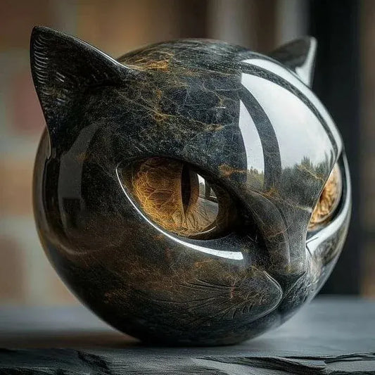 NyxCharm™ | Escultura de cabeza de gato negro místico