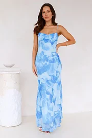SARA - Vestido largo estampado con tirantes finos y espalda descubierta