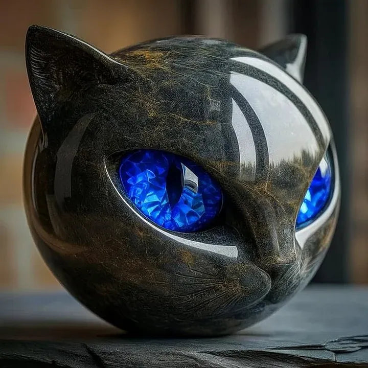 NyxCharm™ | Escultura de cabeza de gato negro místico