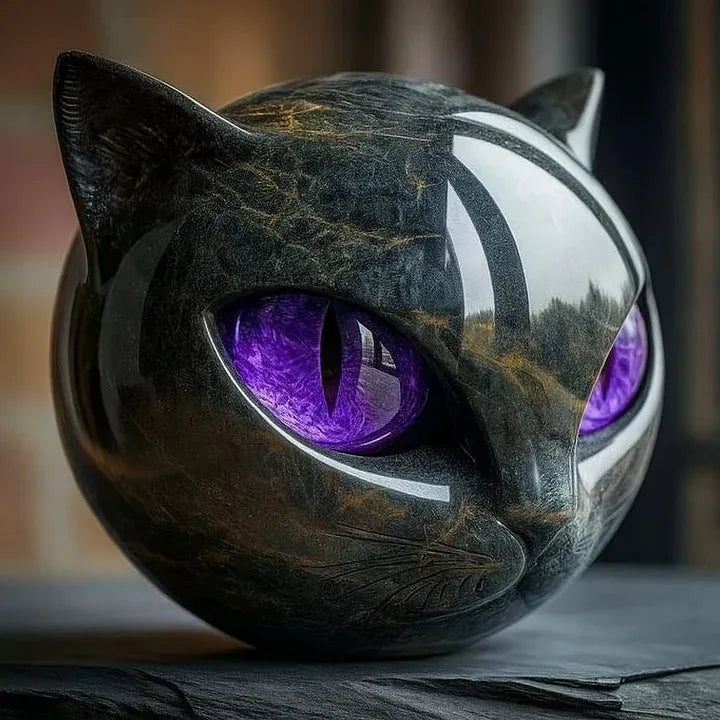 NyxCharm™ | Escultura de cabeza de gato negro místico