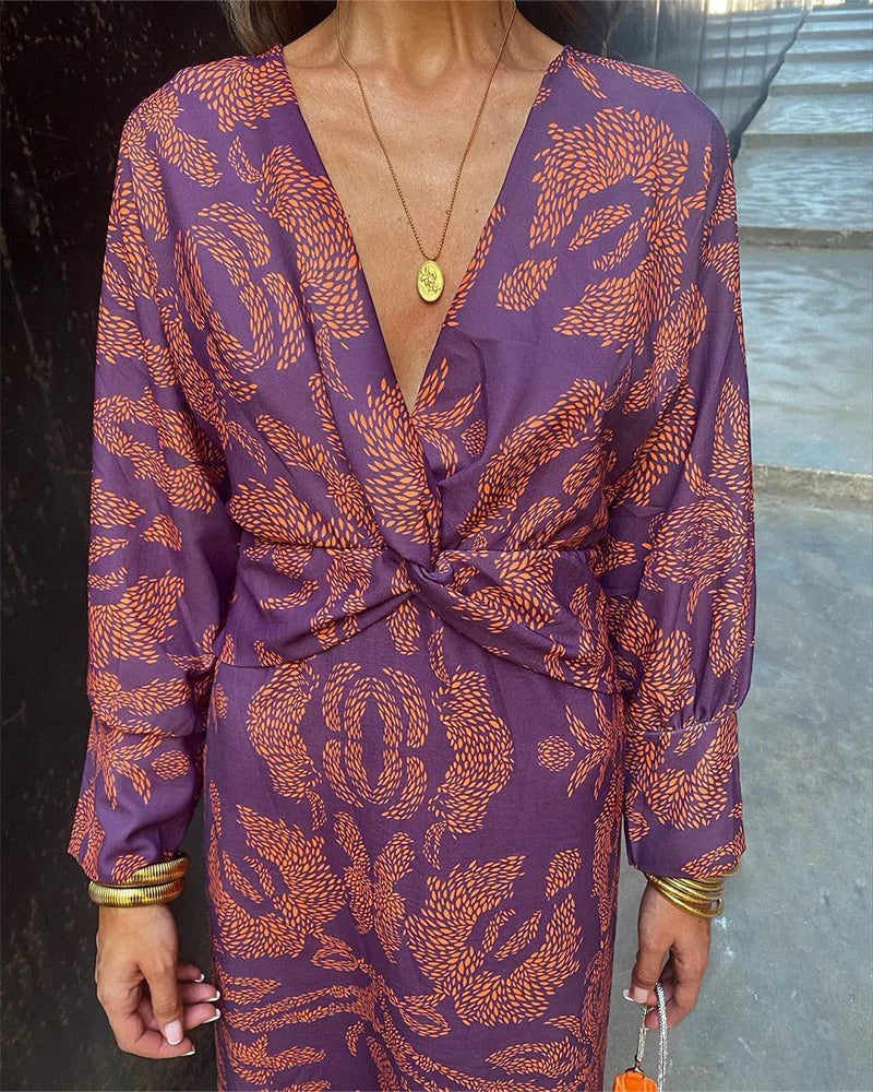 Isla Bella | Vestido largo cruzado con estampado elegante