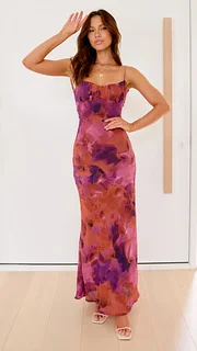 SARA - Vestido largo estampado con tirantes finos y espalda descubierta