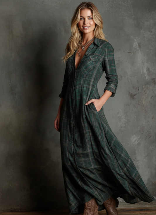 Soraya | Vestido Largo a Cuadros | Estilo y Comodidad