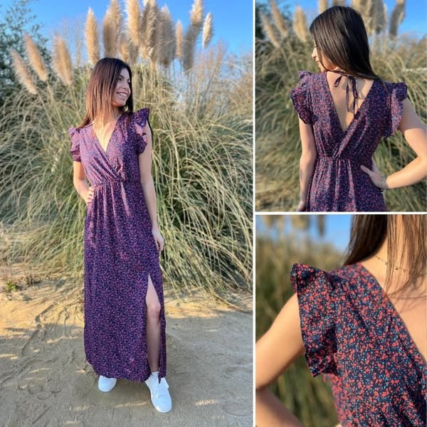 Aurore | Vestido largo floral con lazo en los hombros